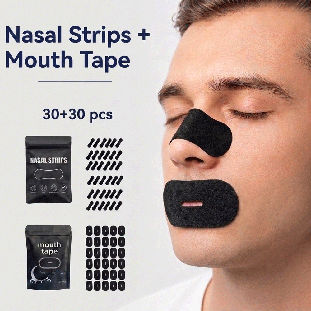 Anti Snore Chin Strap Adjustable - いびき対策用鼻腔拡張テープ、強力な呼吸用鼻腔拡張テープ、鼻腔テープ＆口元テープセット、いびき防止テープセット