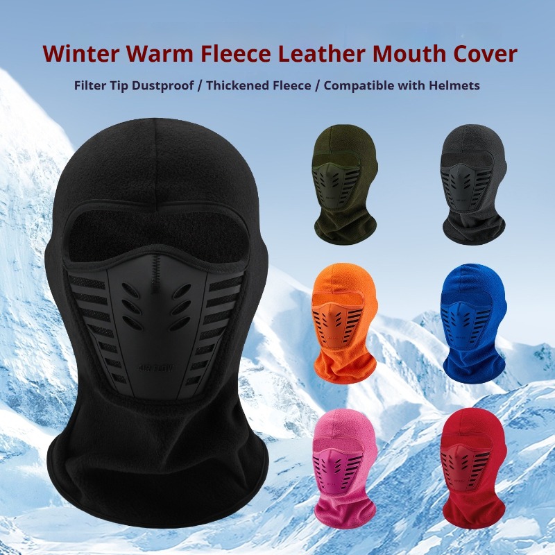 Cpap Nasal Pillow Mask Headgear - 冬用フリース素材のバラクラバ型フェイスマスク。キッパ（帽子）としても使用可能。内蔵フィルターで、スモッグ対策、防風、保温効果があり、バイクやスキー、アウトドアでの使用に最適。