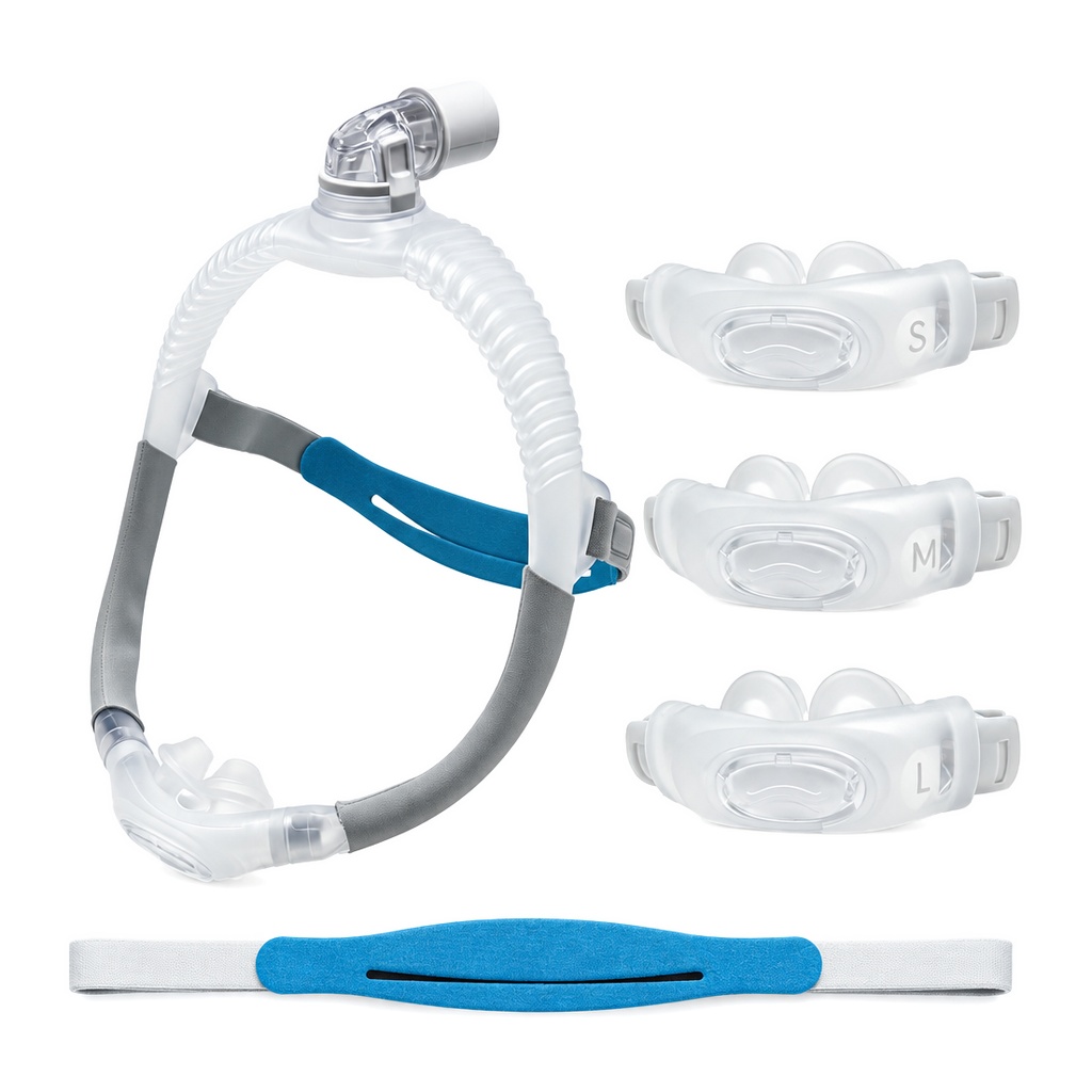 Cpap Nasal Pillow Mask Headgear - AirFit P30i 鼻用ピロー付きCPAPマスク。ヘッドギアフレーム、シリコン製ピロークッション付き。S/M/Lサイズ。睡眠時無呼吸症候群の緩和、いびき防止、健康維持に。